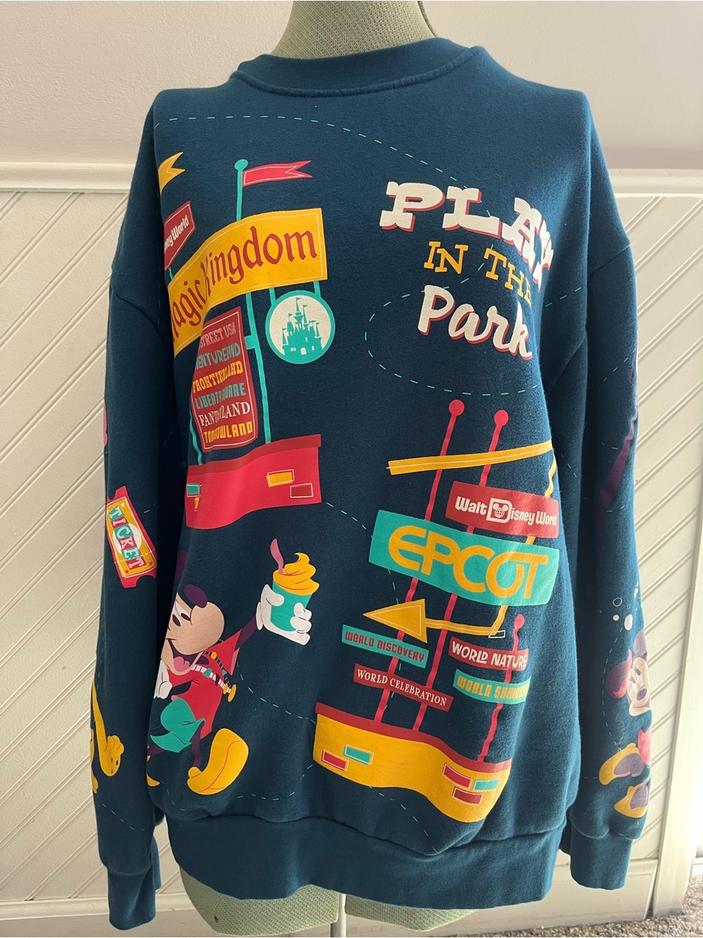 Disney Dark Teal Crewneck Sweatshirt Play in the Park Unisex Adult